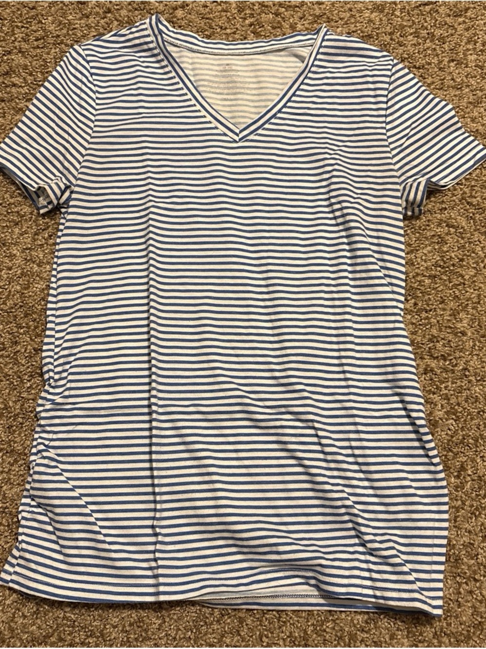 Striped V-Neck Short Sleeve Maternity Tee - Blue & White